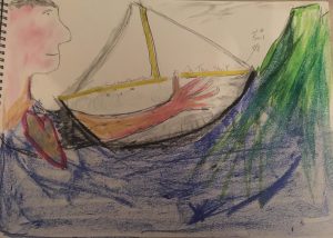 drawing of a ship with an arm on the side