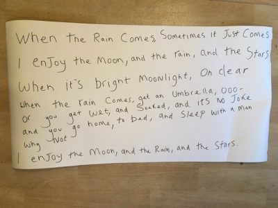 song written on page