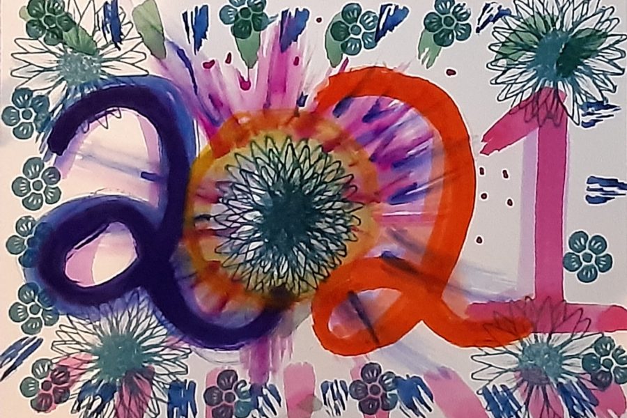 watercolour artwork with 2021 painted in bright colours