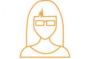 Outline in yellow of a woman with glasses