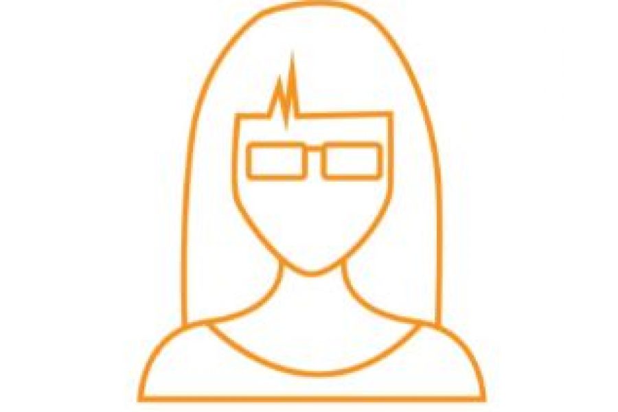 Outline in yellow of a woman with glasses