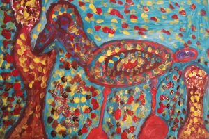 brightly coloured painted bird