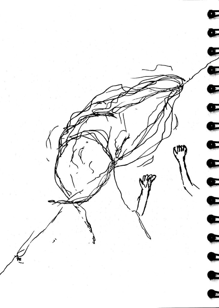 A drawing of a person with their arms in the air